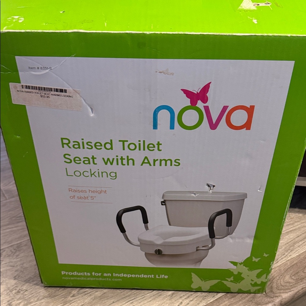 NOVA Raised Toilet Seat w/Gray Support Arms - White AAL COMPONENTS ARE INCL.